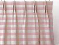 Della Summer Rose - Natural linen mix curtain fabric, Pink horizontal stripes