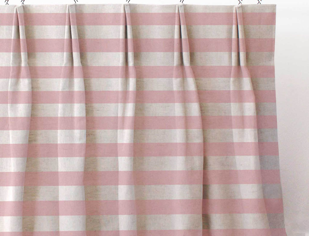 Della Summer Rose - Natural linen mix curtain fabric, Pink horizontal stripes