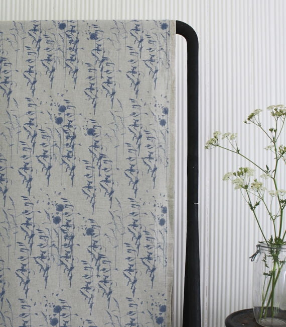 Breeze Denim - Curtain fabric with Blue botanical pattern