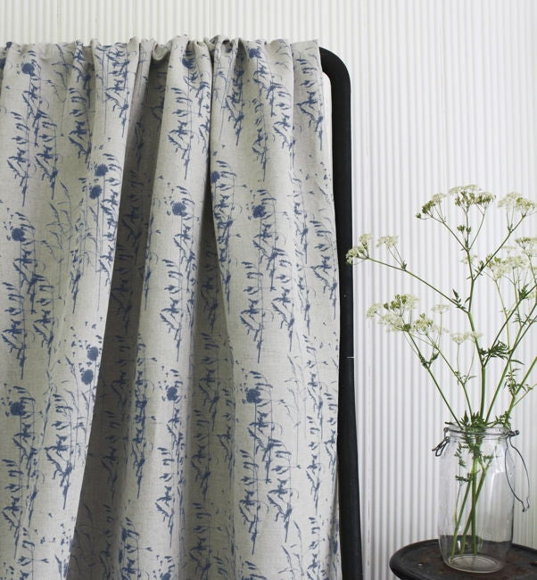Breeze Denim - Curtain fabric with Blue botanical pattern