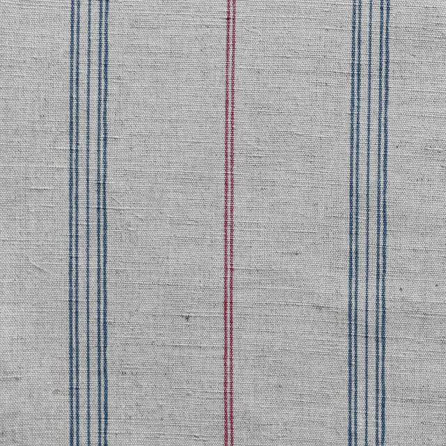 Elise Denim-Cherry - Linen Cotton mix curtain fabric, Red & Blue stripes