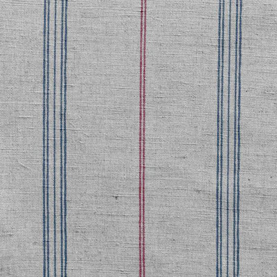 Elise Denim-Cherry - Linen Cotton mix curtain fabric, Red & Blue stripes