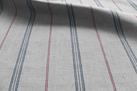 Elise Denim-Cherry - Linen Cotton mix curtain fabric, Red & Blue stripes