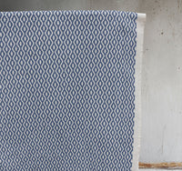 Oona Denim - White linen fabric, Blue abstract print