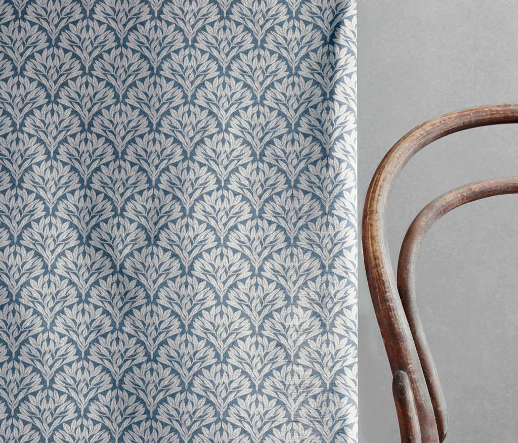 Birna Denim - Curtain fabric with Blue botanical print