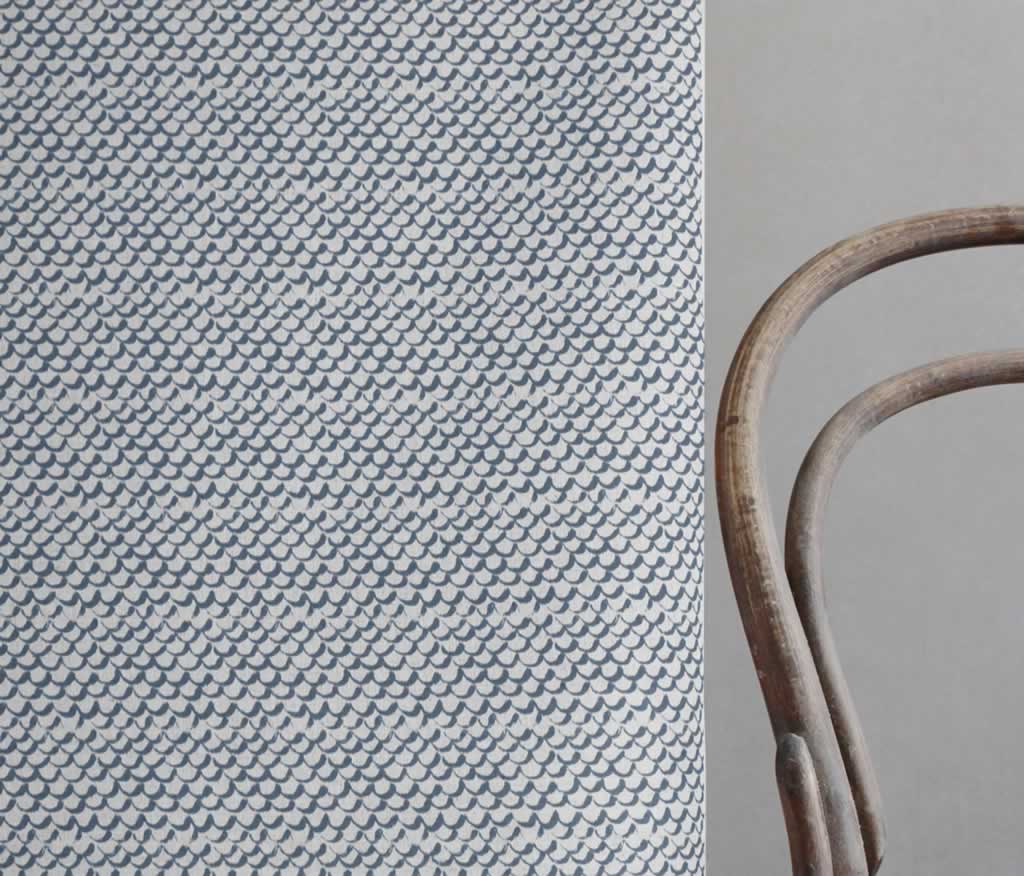 Jenna Denim - Curtain fabric with Blue abstract print