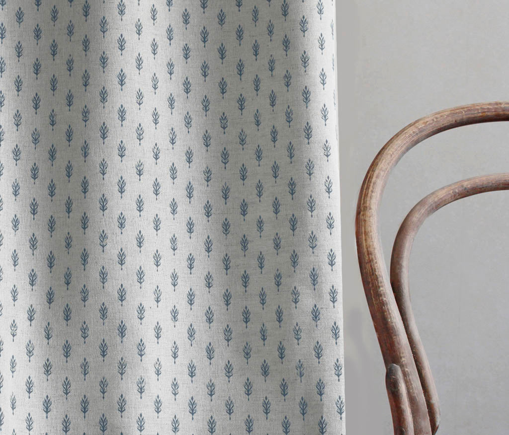 Sariann Denim - Curtain fabric with Blue botanical print