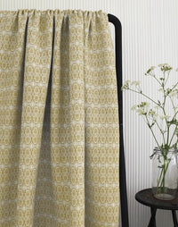 Kjersti Dijon - White linen fabric, Yellow abstract print
