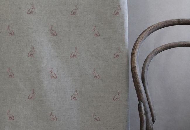 Rabbit Dusty Pink - Curtain fabric with pink pattern of rabbits