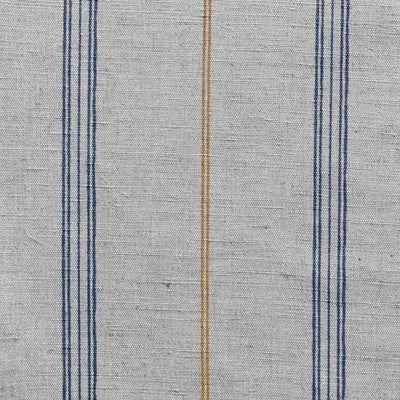 Elise Blue Ochra - Linen Cotton mix curtain fabric, Blue & Orange stripes