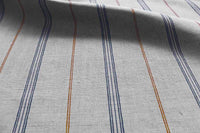 Elise Blue Terracotta - Linen Cotton mix curtain fabric, Blue & Orange stripes