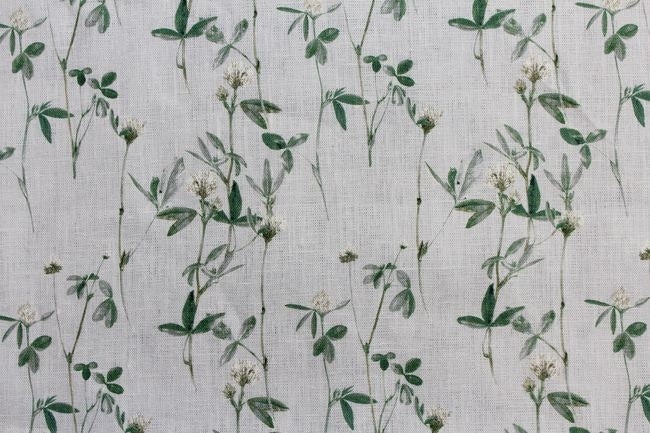 Estelle White - Curtain fabric White / Green and Grey floral print