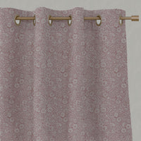 Pink Floral Linen Eyelet Curtain - Cheye Dusty Pink - Natural base fabric.