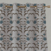 Blue and Brown Patterned Linen Eyelet Curtain - Dana Blue Pebble - Natural base fabric.