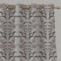 Pink and Brown Patterned Linen Eyelet Curtain - Dana Pink Pebble - Natural base fabric.