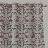 Red and Brown Patterned Linen Eyelet Curtain - Dana Red Pebble - Natural base fabric.