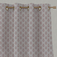 Pink Floral Linen Eyelet Curtain - Doris Dusty Pink - Natural base fabric.