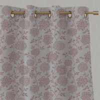 Pink Floral Linen Eyelet Curtain - Hulsey Dusty Pink - Natural base fabric.