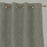 Green Botanical Linen Eyelet Curtains - Alma Khaki - Natural base fabric.