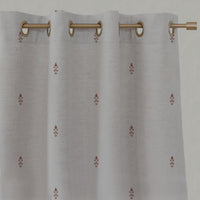 Red / Orange Floral Linen Eyelet Curtains - Asli Terracotta - Natural base fabric.