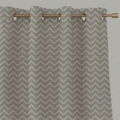 Neutral / Brown Patterned Linen Eyelet Curtains - Azig Taupe Mist - Natural base fabric.