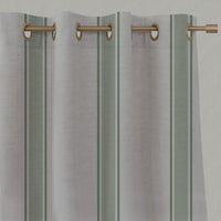 Green Striped Linen Eyelet Curtains - Bella Jade Mist - Natural base fabric.