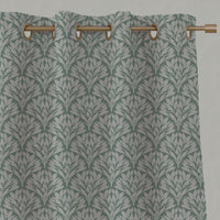 Green Botanical Linen Eyelet Curtains - Birna Jade Mist - Natural base fabric.