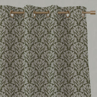 Green Botanical Linen Eyelet Curtains - Birna Seaweed - Natural base fabric.