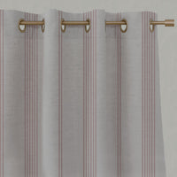 Pink Striped Linen Eyelet Curtains - Brea Dusty Pink - Natural base fabric.