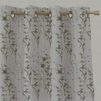 Green Botanical Linen Eyelet Curtains - Breeze Khaki - Natural base fabric.