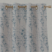 Blue Botanical Linen Eyelet Curtains - Breeze True Blue - Natural base fabric.