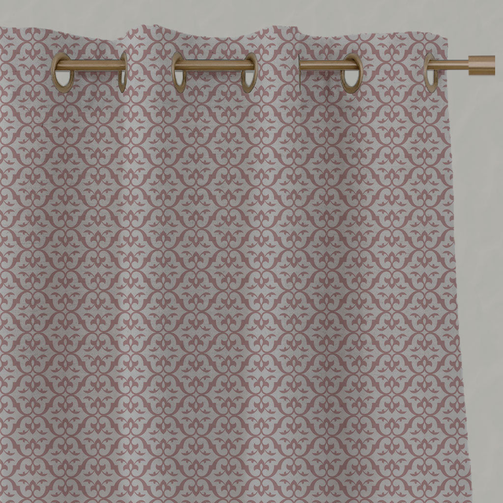 Pink Patterned Linen Eyelet Curtains - Brita Dusty Pink - Natural base fabric.