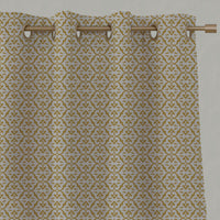 Yellow Patterned Linen Eyelet Curtains - Brita Mustard - Natural base fabric.