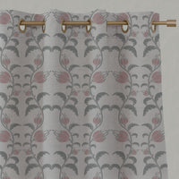 Pink Floral Linen Eyelet Curtains - Dana Dusty Pink - Natural base fabric.