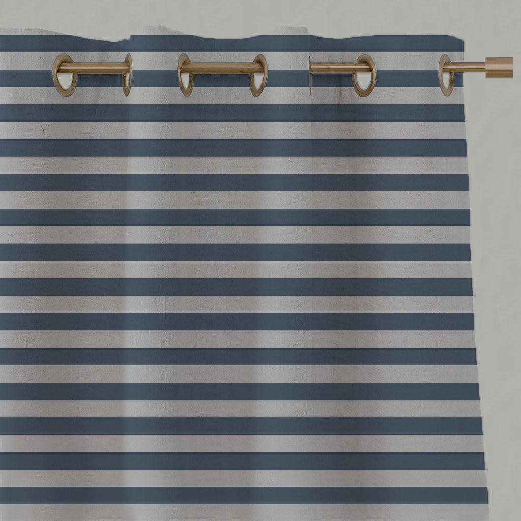 Blue Striped Linen Eyelet Curtains - Della Denim - Natural base fabric.