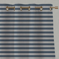 Blue Striped Linen Eyelet Curtains - Della Denim - Natural base fabric.