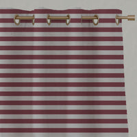 Red Striped Linen Eyelet Curtains - Della Wine - Natural base fabric.