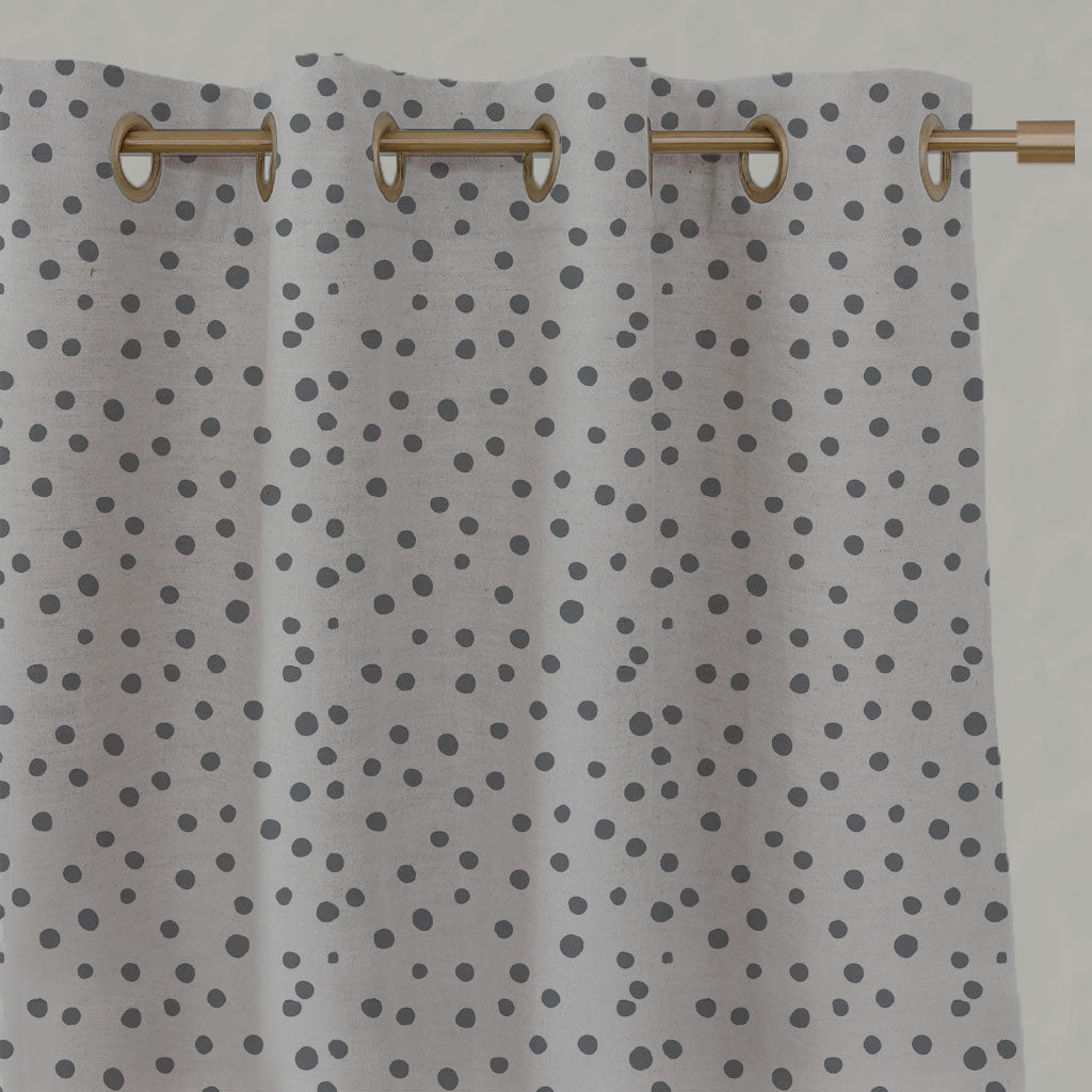 Grey Kids Spotted Linen Eyelet Curtains - Dottie Ash - Natural base fabric.