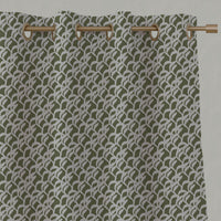 Green Botanical Linen Eyelet Curtains - Edlyn Khaki - Natural base fabric.