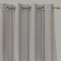 Orange / Yellow Striped Linen Eyelet Curtains - Elise Gold Ochre - Natural base fabric.