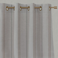 Grey / Pink Striped Linen Eyelet Curtains - Elise New Blush - Natural base fabric.