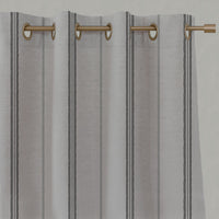 Grey / Black Striped Linen Eyelet Curtains - Elise Noir - Natural base fabric.