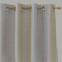 Yellow Striped Linen Eyelet Curtains - Else Mustard - Natural base fabric.