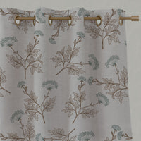 Green / Brown Botanical Linen Eyelet Curtains - Emmy Sage - Natural base fabric.