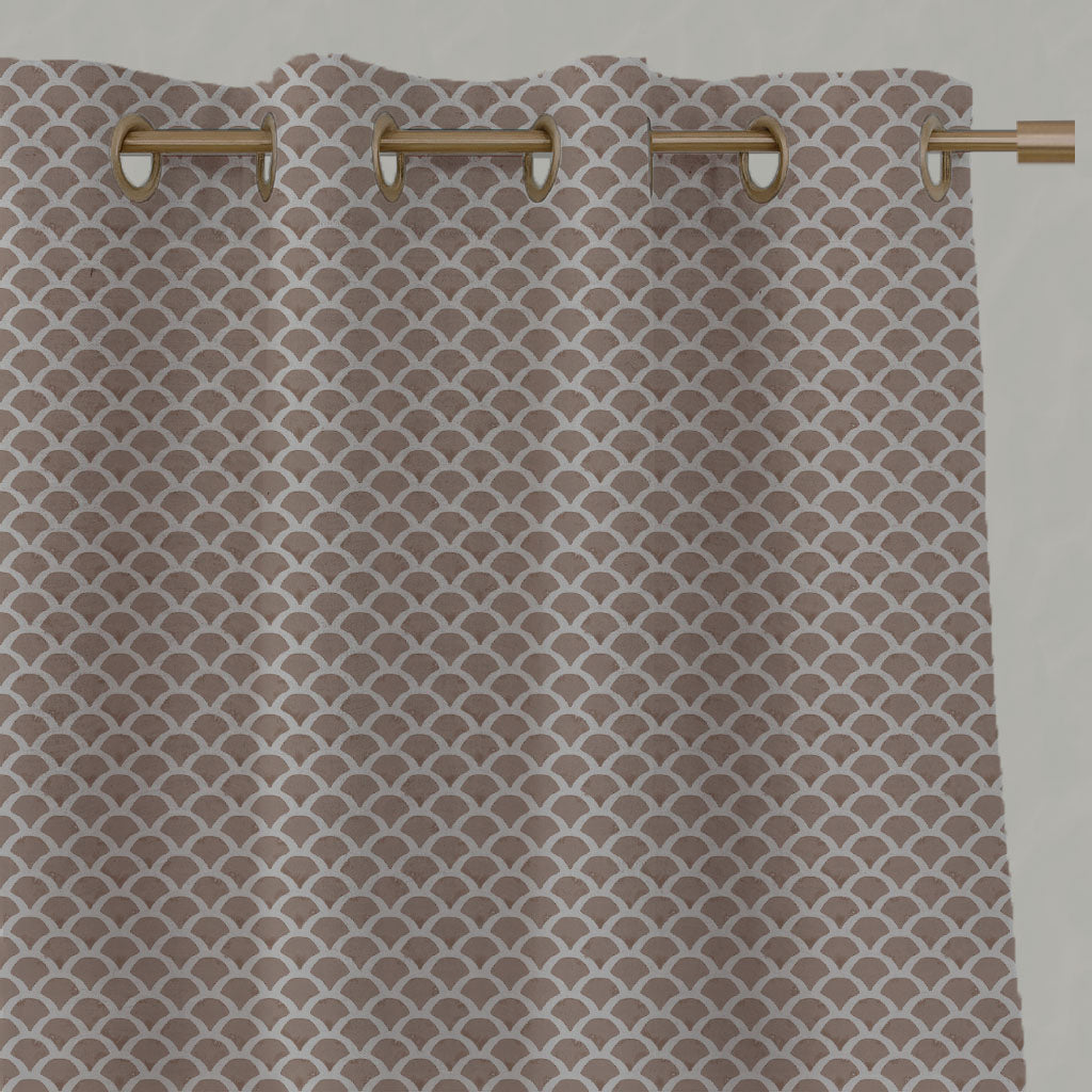 Pink Patterned Linen Eyelet Curtains - Erle New Blush - Natural base fabric.