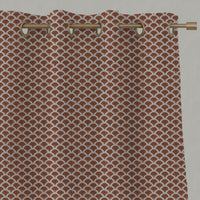 Orange Patterned Linen Eyelet Curtains - Erle Terracotta - Natural base fabric.