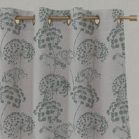 Green Floral Linen Eyelet Curtains - Erleen Nat Sage - Natural base fabric.