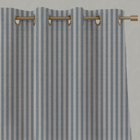Blue Striped Linen Eyelet Curtains - Evianne Blue Stone - Natural base fabric.