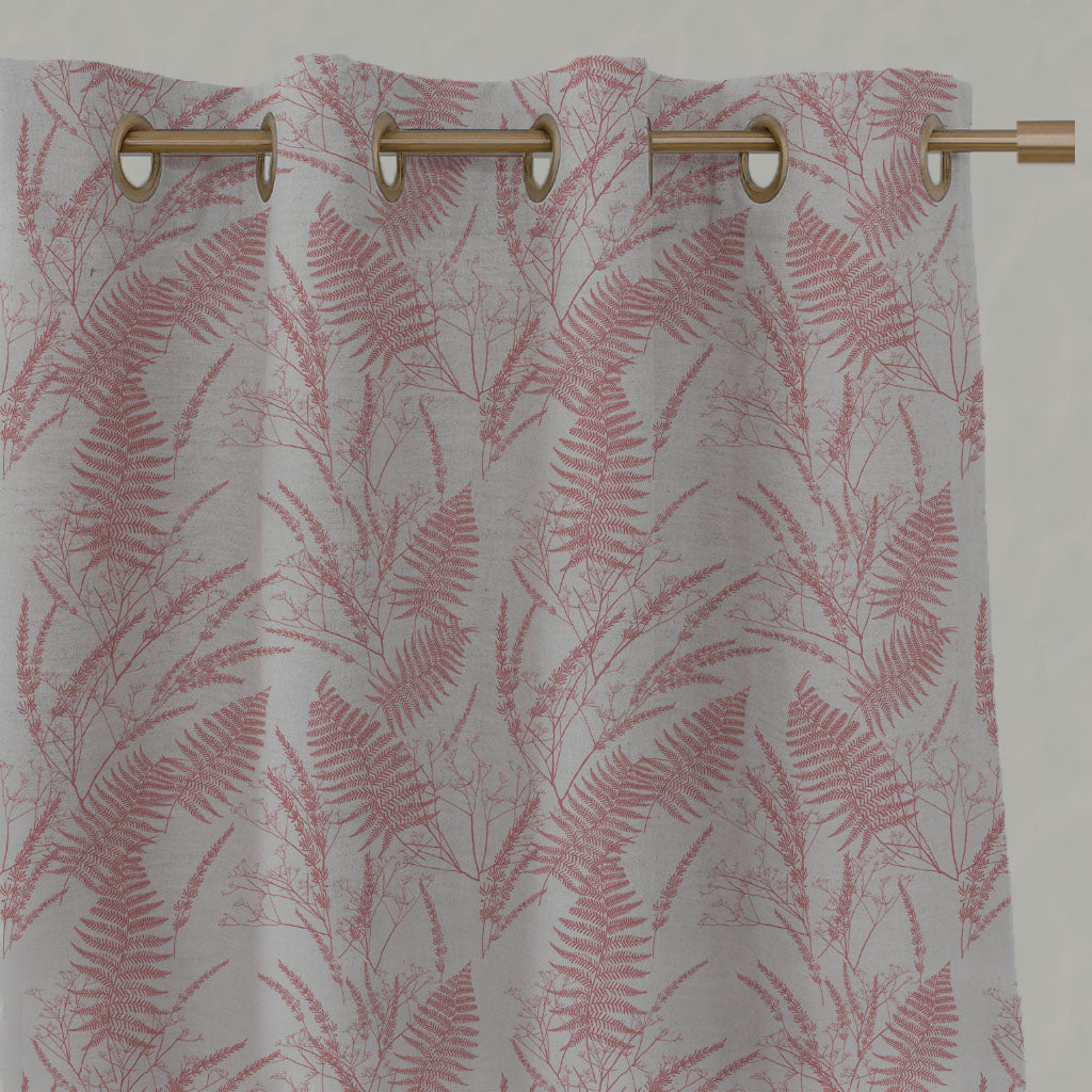 Pink Plain Linen Eyelet Curtains - Fernia Sweetpea - Natural base fabric.