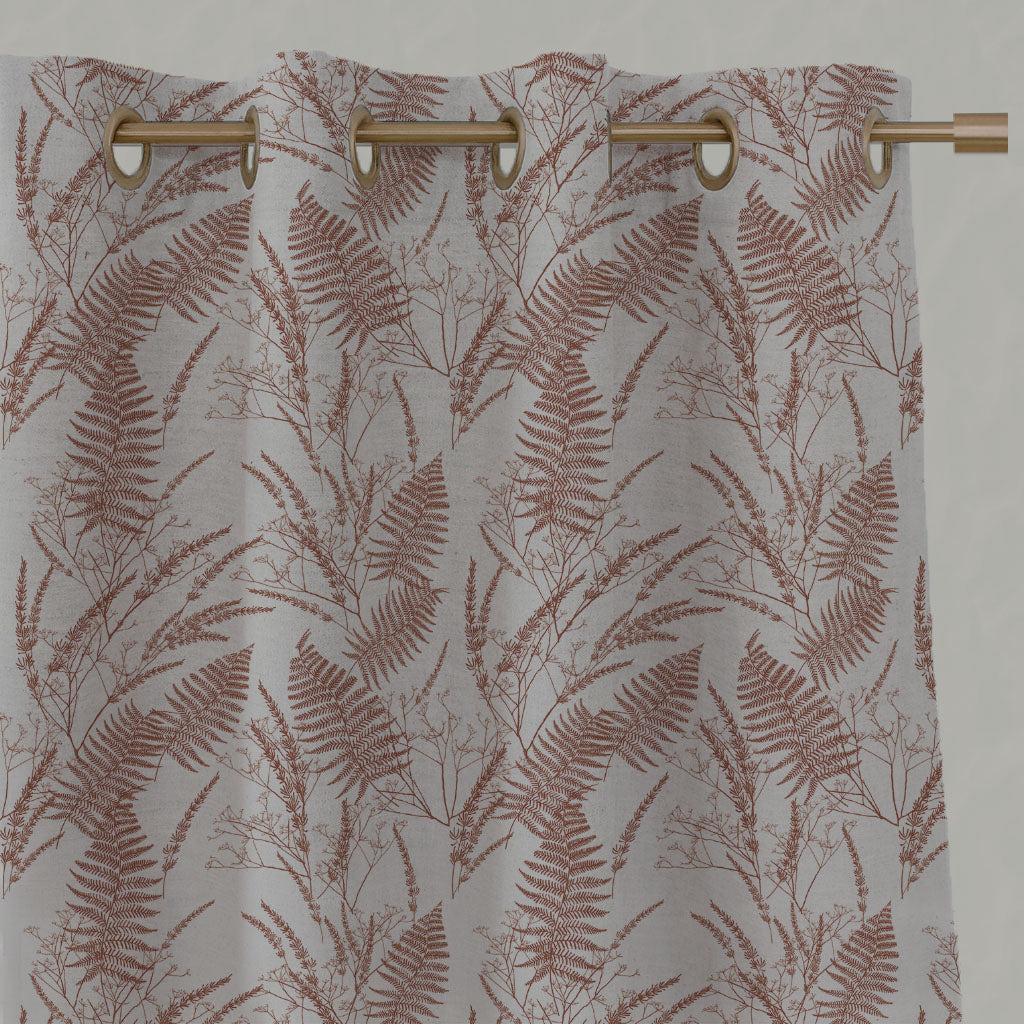 Orange Plain Linen Eyelet Curtains - Fernia Terracotta - Natural base fabric.